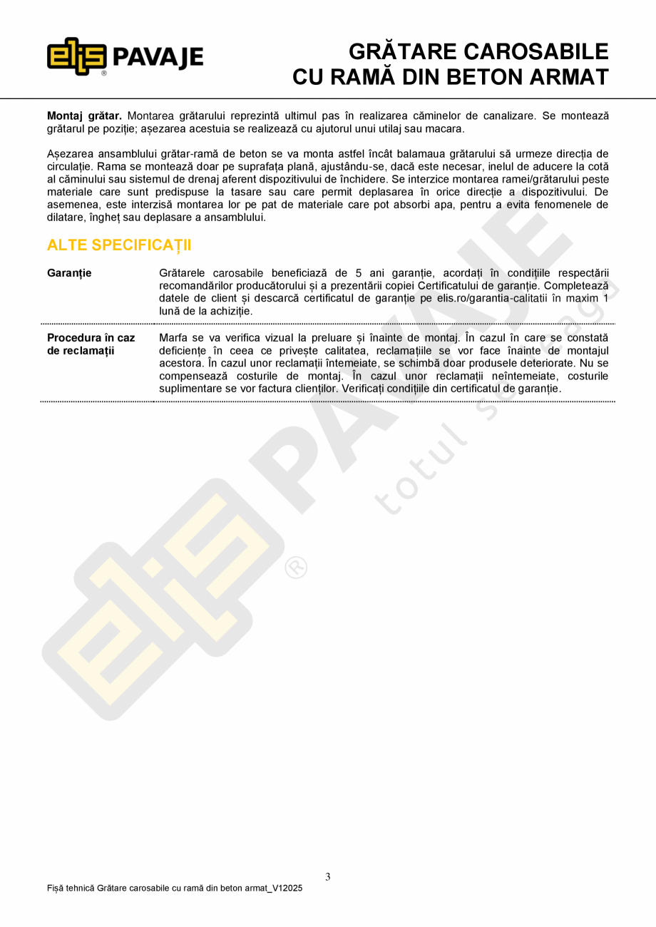 Pagina 3 - Gratare carosabile cu rama din beton armat ELIS PAVAJE Fisa tehnica Romana urpare....