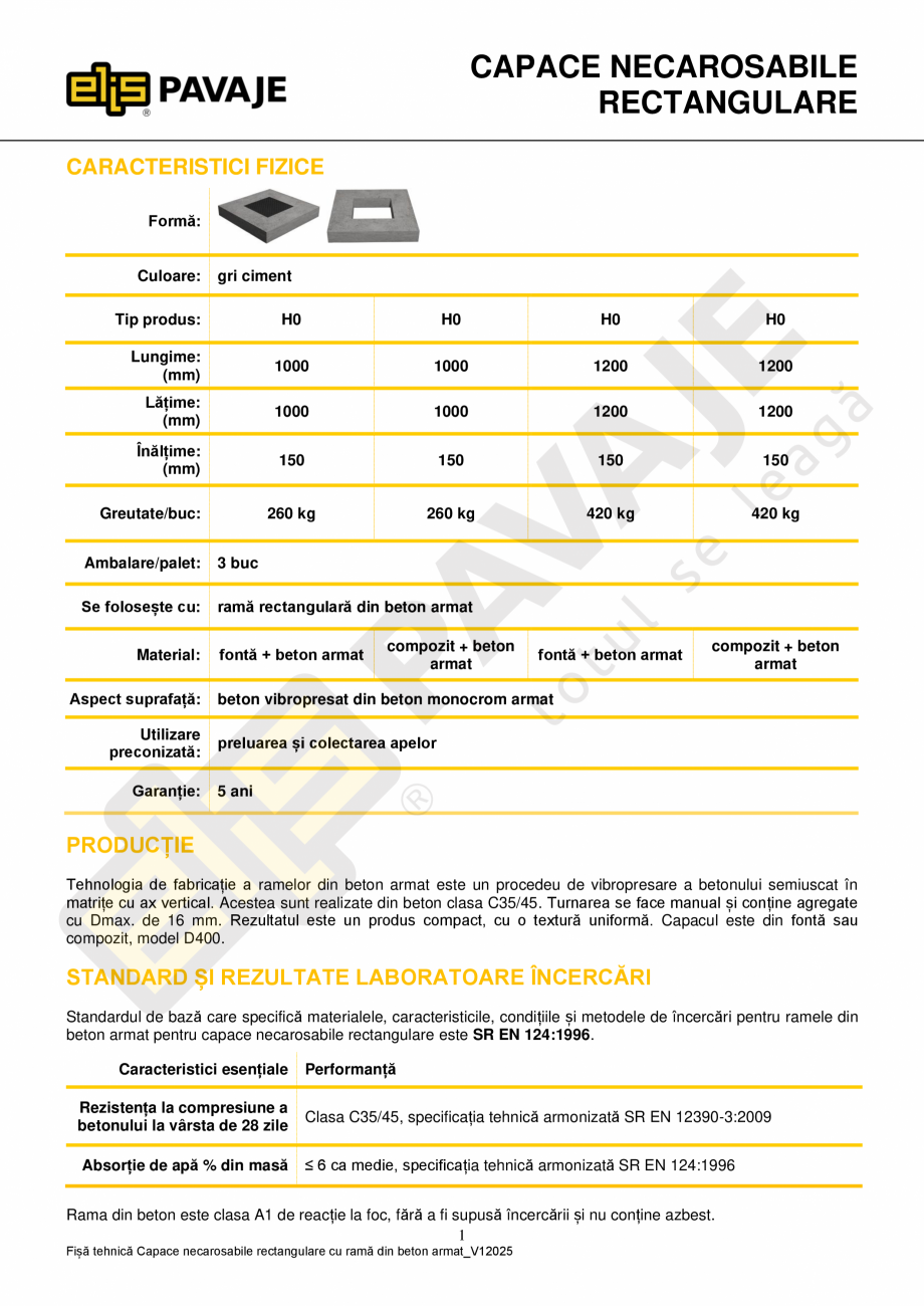 Pagina 1 - Capace necarosabile rectangulare ELIS PAVAJE Fisa tehnica Romana CAPACE NECAROSABILE...