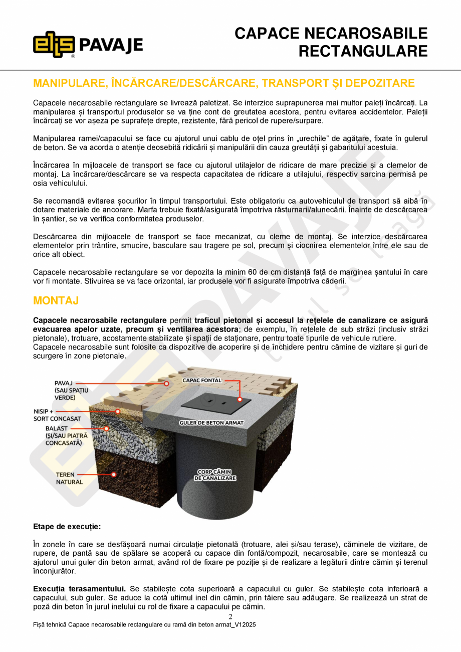 Pagina 2 - Capace necarosabile rectangulare ELIS PAVAJE Fisa tehnica Romana ARE ÎNCERCĂRI...
