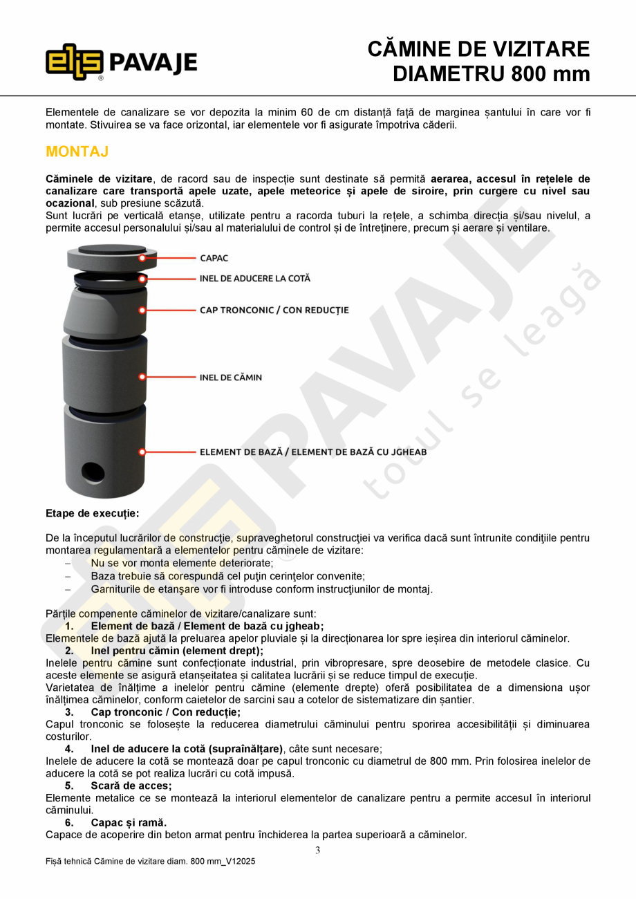 Pagina 3-Camine vizitare 800 mm ELIS PAVAJE Cap tronconic 800 Fisa tehnica Romana șă tehnică Cămine de...