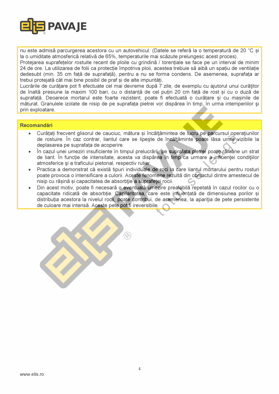 Pagina 4-Mortar pentru rosturi pavele ELIS PAVAJE pentru rosturi pavele MR1 Fisa tehnica Romana ru a asigura ...