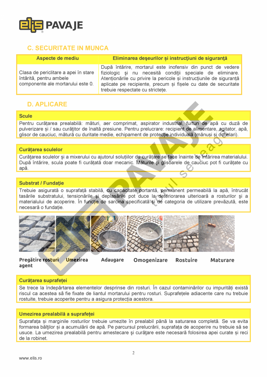 Pagina 2-Mortar pentru rosturi pavele ELIS PAVAJE pentru rosturi pavele MR2 Fisa tehnica Romana adâncime...