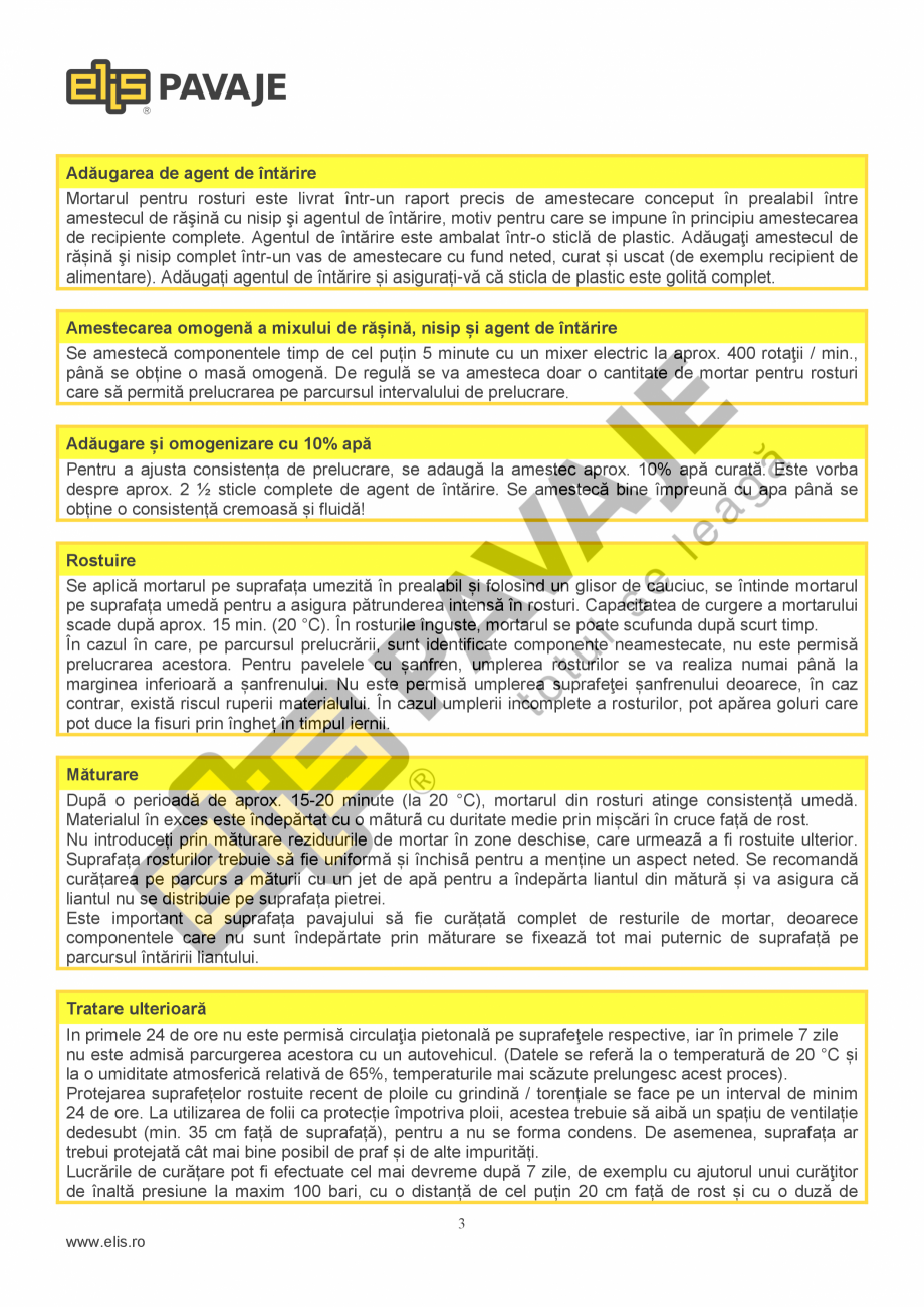 Pagina 3-Mortar pentru rosturi pavele ELIS PAVAJE pentru rosturi pavele MR2 Fisa tehnica Romana  (mănuși...