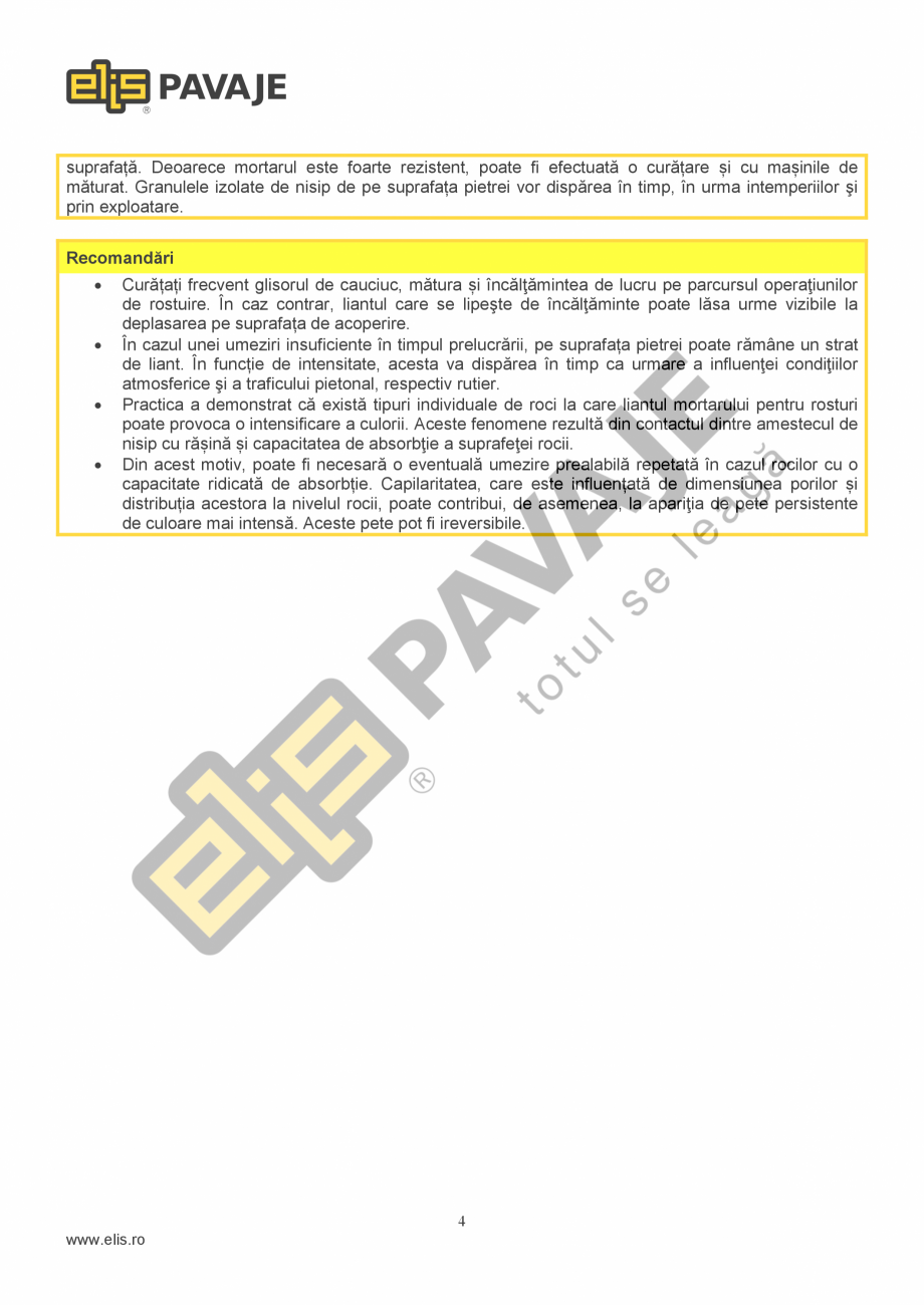 Pagina 4-Mortar pentru rosturi pavele ELIS PAVAJE pentru rosturi pavele MR2 Fisa tehnica Romana e, trebuie...