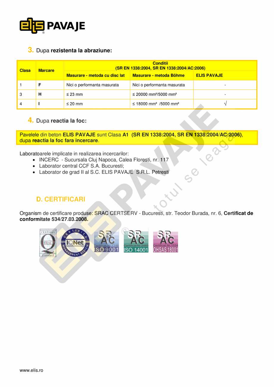 Pagina 4-Pavele si dale standard P4 ELIS PAVAJE UMBRA P3 Fisa tehnica Romana carea la inghet dezghet in mediu...