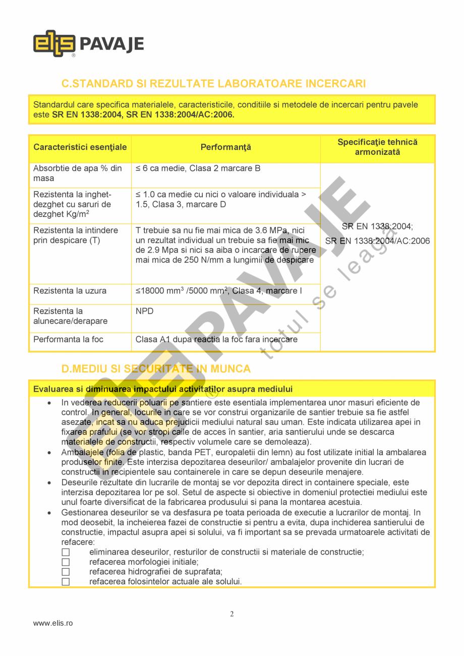 Pagina 2-Pavele si dale Dreptunghi D1 ELIS PAVAJE Fisa tehnica Romana n betonul din
stratul de finisare,...