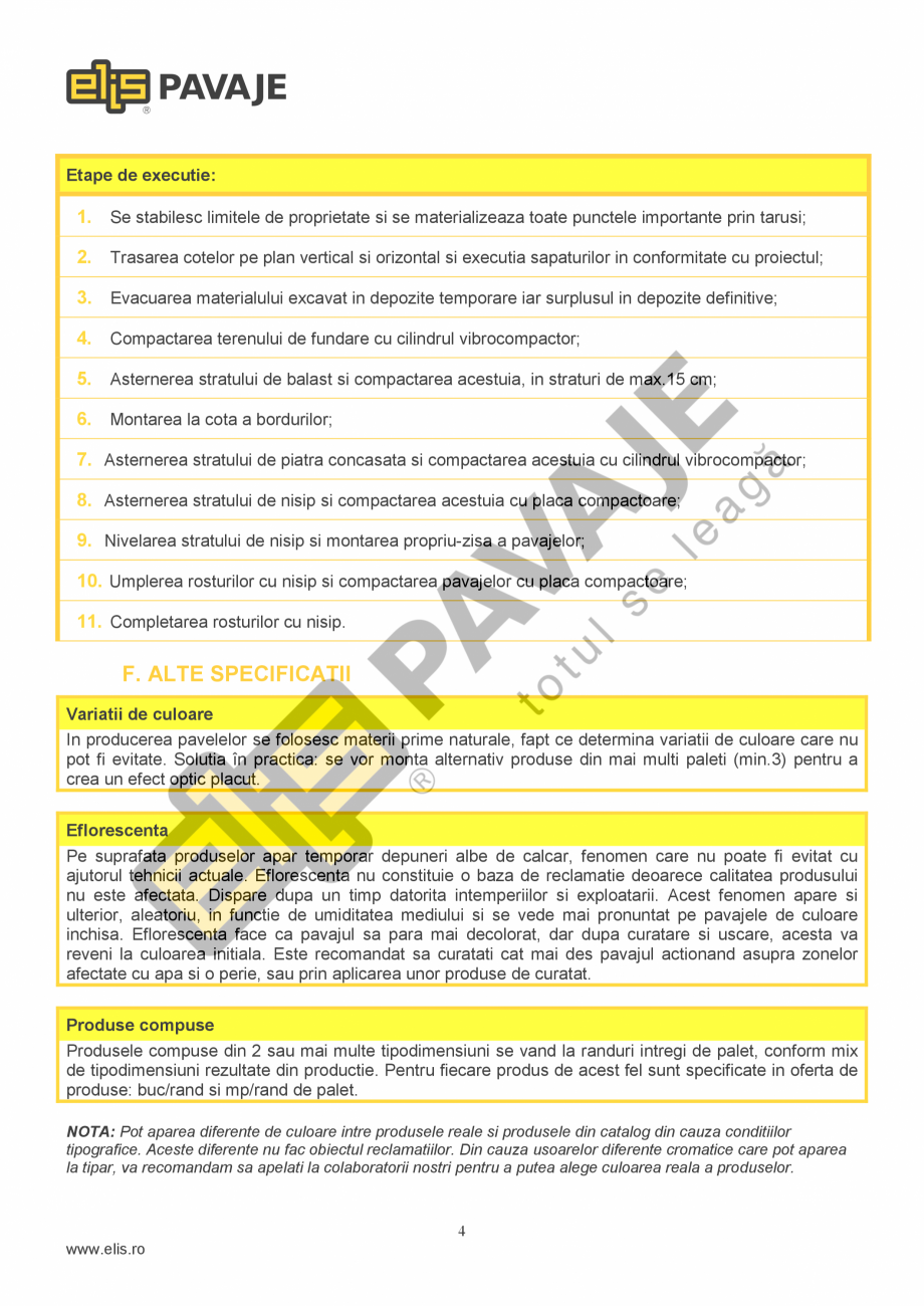 Pagina 4-Pavele si dale Standard ELIS PAVAJE PATRAT P5 Fisa tehnica Romana espectiv volumele care se...