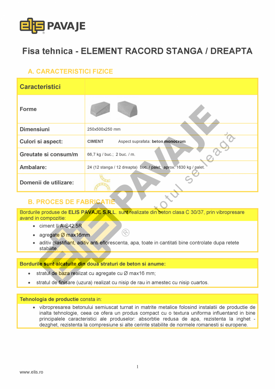 Pagina 1-Borduri ELIS PAVAJE Elemente racord dreapta Fisa tehnica Romana Fisa tehnica - ELEMENT RACORD STANGA...