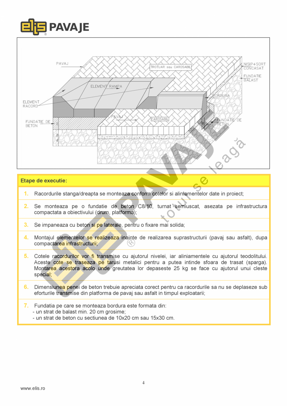 Pagina 4-Borduri ELIS PAVAJE Elemente racord dreapta Fisa tehnica Romana e sau containerele in care se depun ...