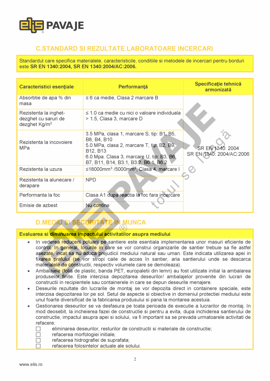 Pagina 2-Bordura ELIS PAVAJE Element rampa Fisa tehnica Romana ra uniforma influentand in bine
principalele...