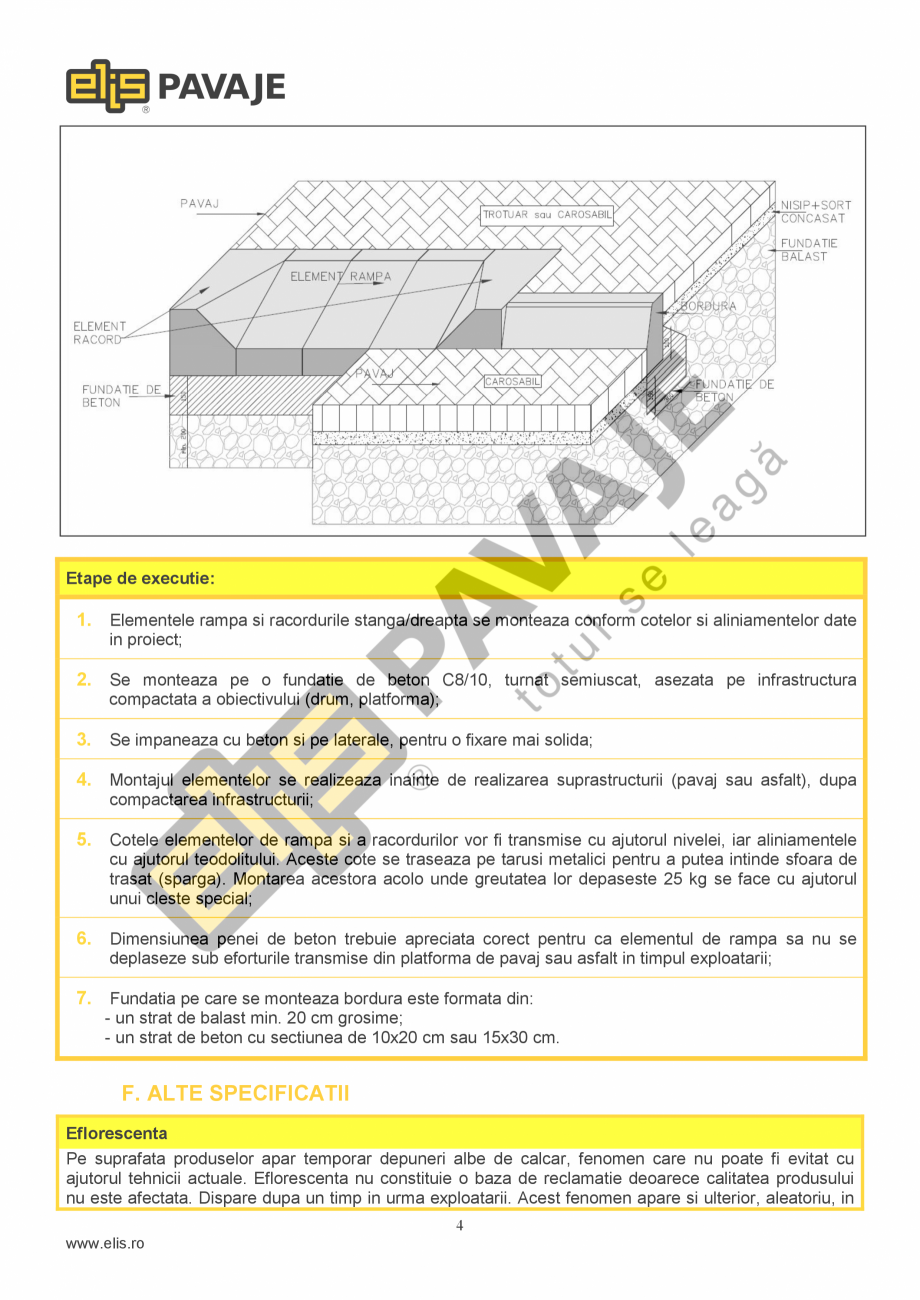 Pagina 4-Bordura ELIS PAVAJE Element rampa Fisa tehnica Romana le menajere.
Deseurile rezultate din lucrarile...