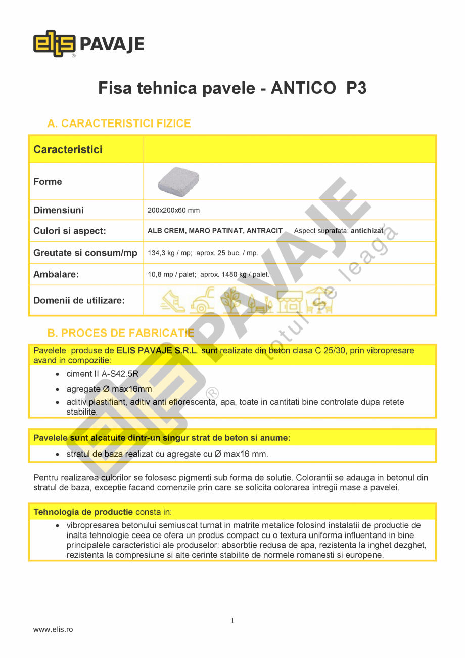 Pagina 1-Pavaj Premium ELIS PAVAJE ANTICO P3 Fisa tehnica Romana Fisa tehnica pavele - ANTICO P3
A....