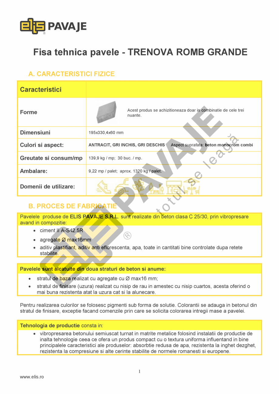 Pagina 1-Pavaj Premium ELIS PAVAJE TRENOVA ROMB GRANDE Fisa tehnica Romana Fisa tehnica pavele - TRENOVA ROMB...