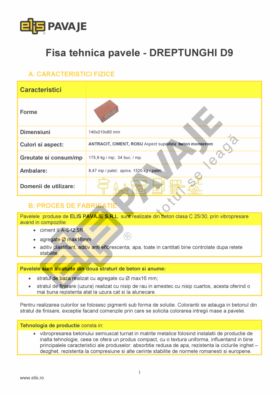 Pagina 1-Pavele si dale Standard ELIS PAVAJE DREPTUNGHI D9 Fisa tehnica Romana Fisa tehnica pavele -...