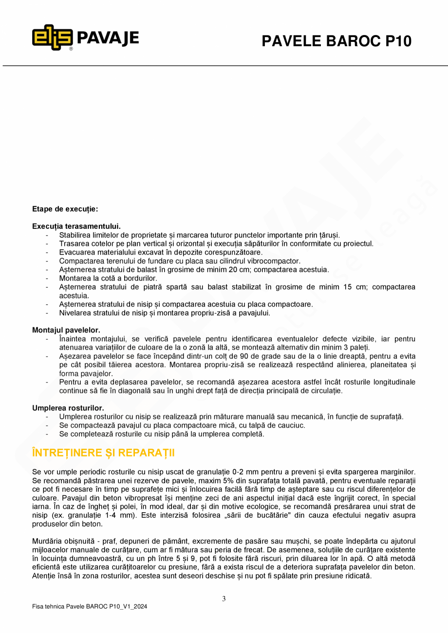 Pagina 3 - Pavea premium plus ELIS PAVAJE Baroc P10 Fisa tehnica Romana ri de dezgheț kg/m2
...