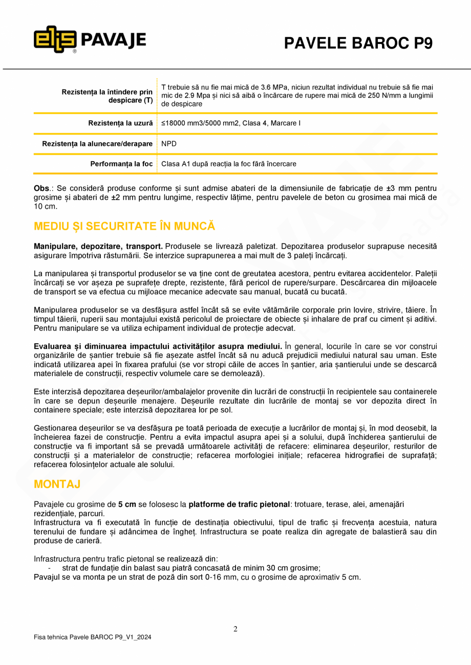 Pagina 2-Pavea premium plus ELIS PAVAJE Baroc P9 Fisa tehnica Romana a îngheț-dezgheț, rezistență la...