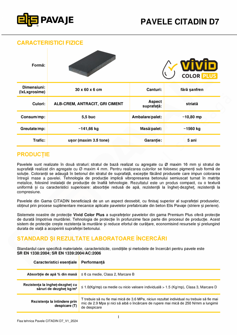 Pagina 1 - Pavea premium plus ELIS PAVAJE Citadin D7 Fisa tehnica Romana PAVELE CITADIN D7...