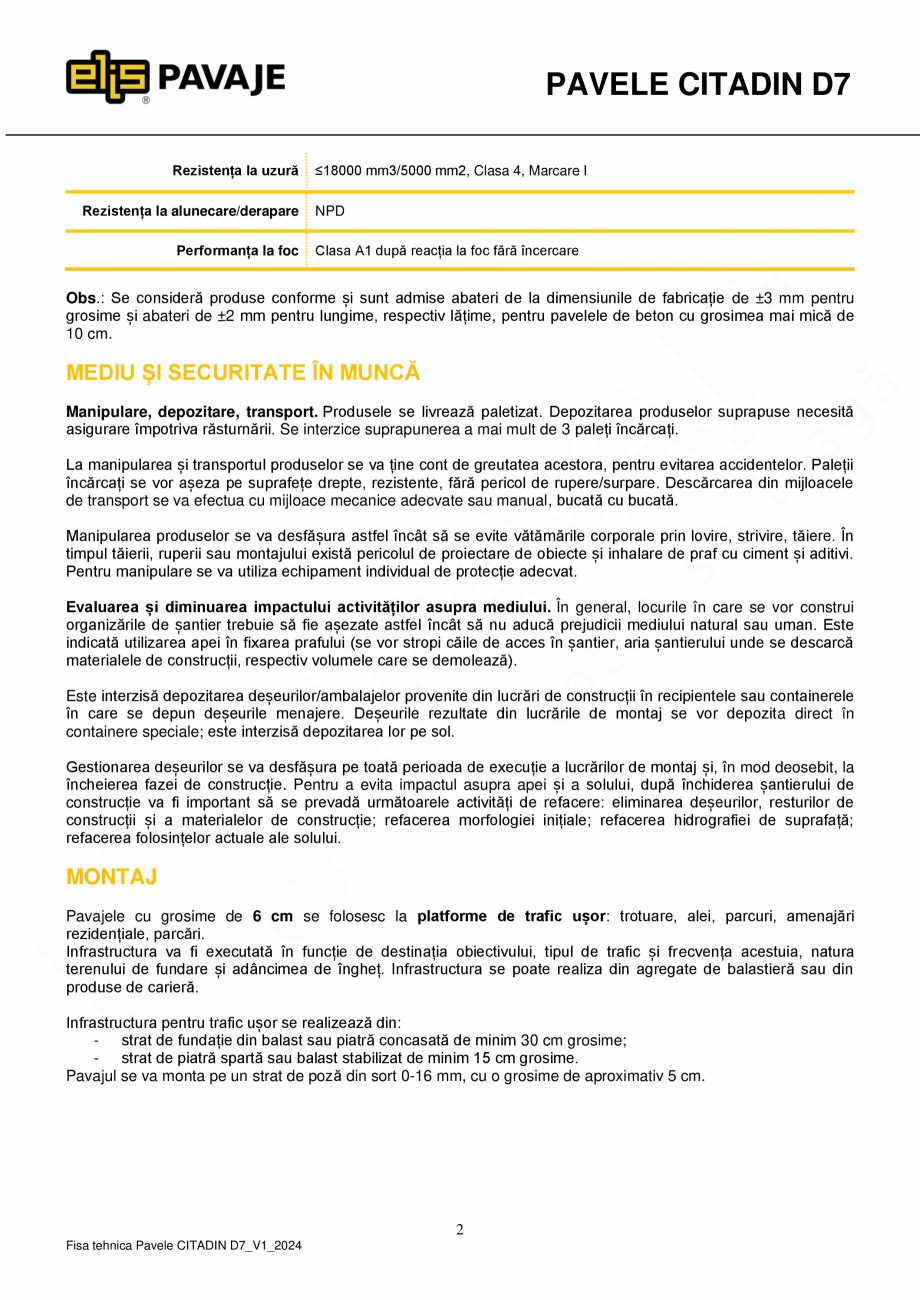 Pagina 2-Pavea premium plus ELIS PAVAJE Citadin D7 Fisa tehnica Romana  de apă, rezistență la...