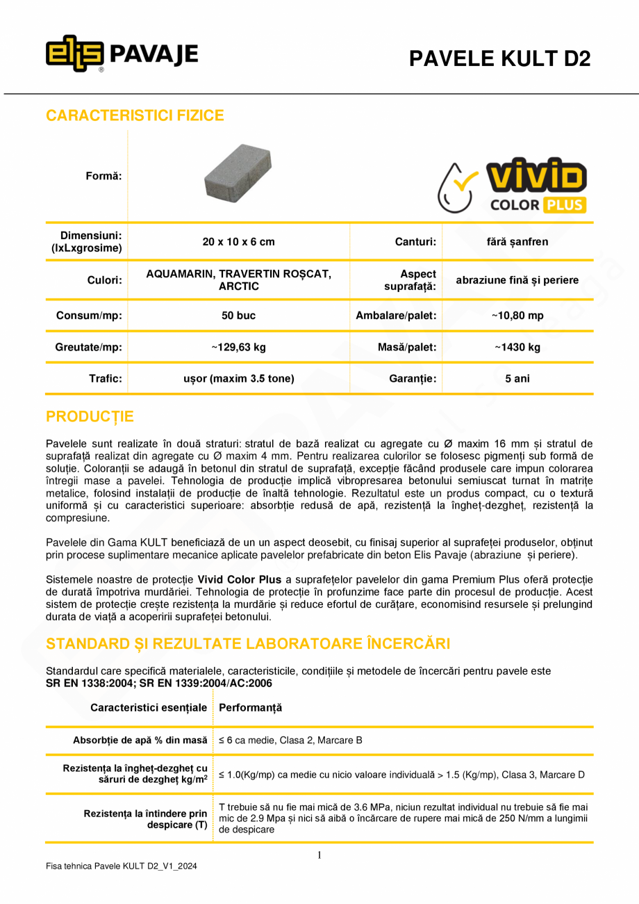 Pagina 1-Pavea premium plus ELIS PAVAJE Kult D2 Fisa tehnica Romana PAVELE KULT D2
CARACTERISTICI FIZICE
...