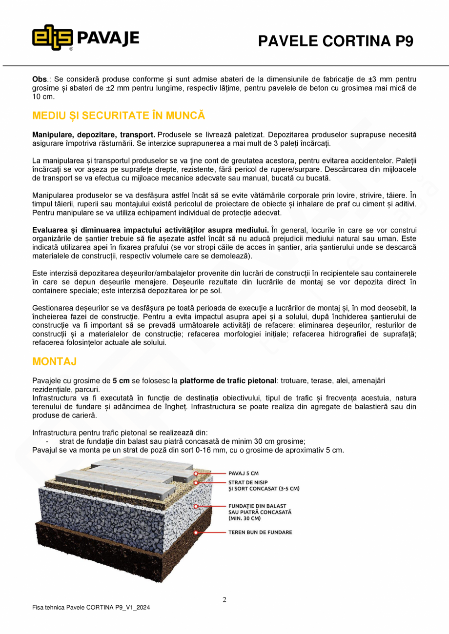 Pagina 2-Pavea premium ELIS PAVAJE Cortina P9 Fisa tehnica Romana ă de apă, rezistență la...
