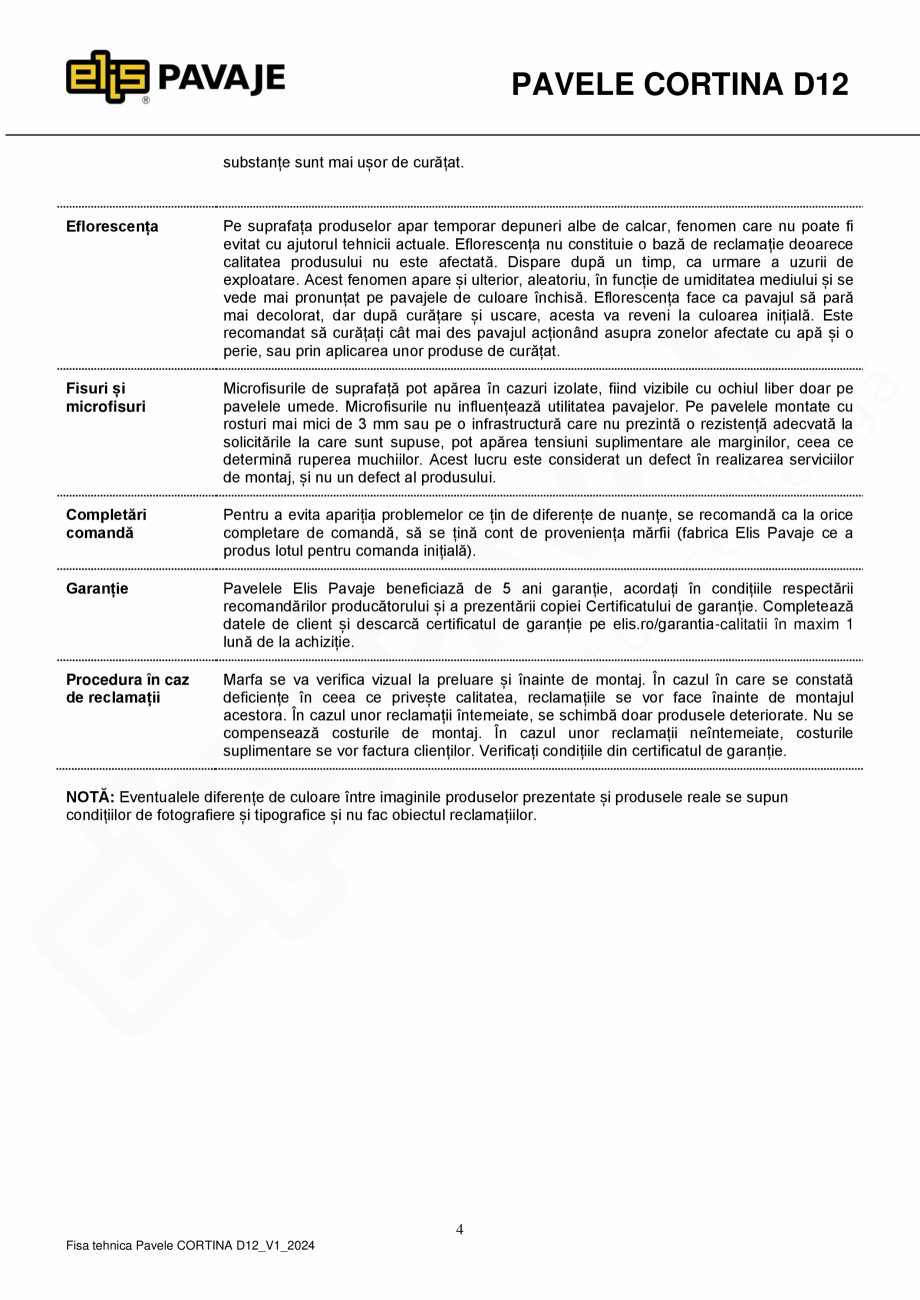 Pagina 4 - Pavea premium ELIS PAVAJE Cortina D12 Fisa tehnica Romana e praf cu ciment și aditivi....