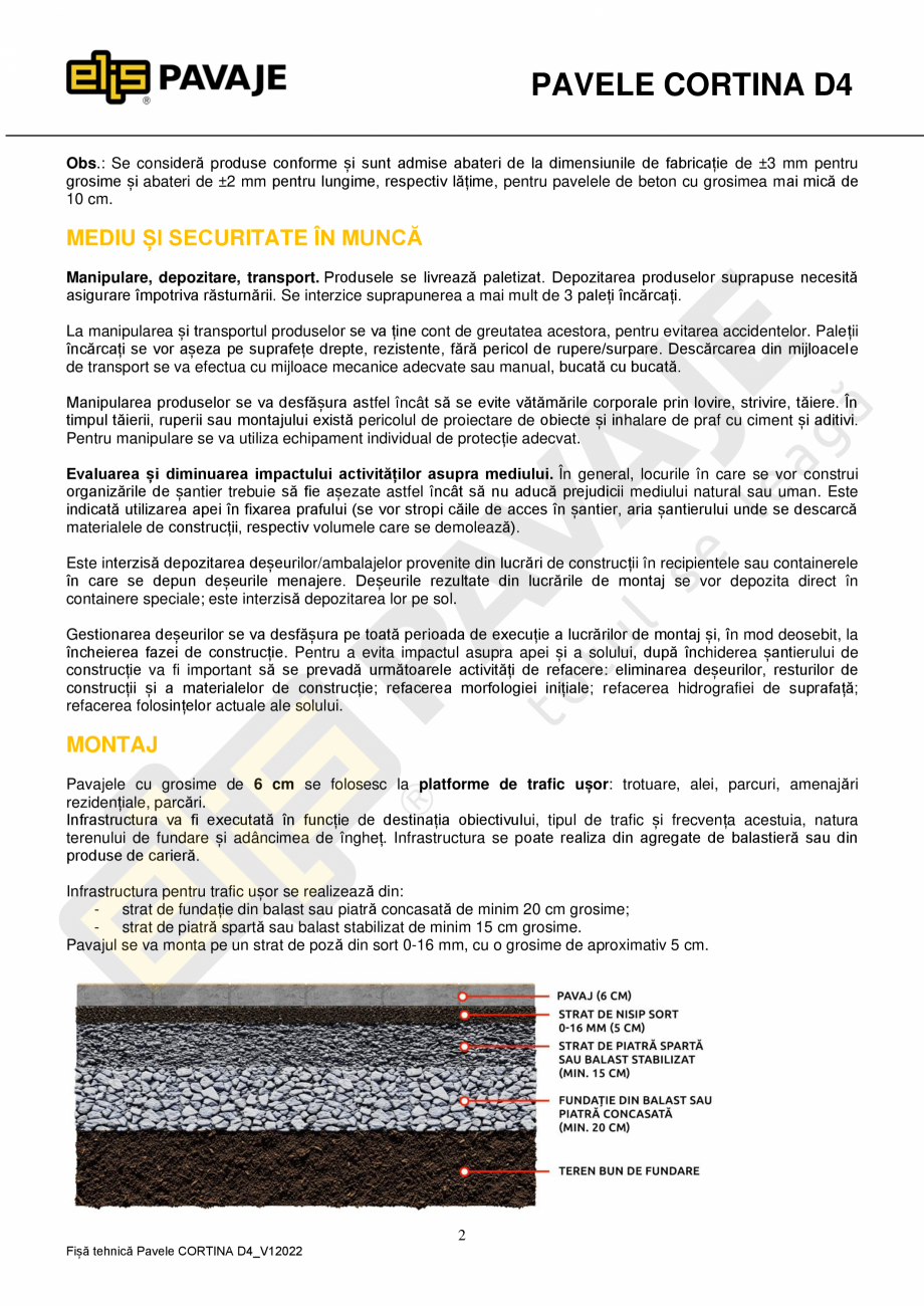 Pagina 2-Pavele premium ELIS PAVAJE Cortina D4 Fisa tehnica Romana absorbție redusă de apă, rezistență...