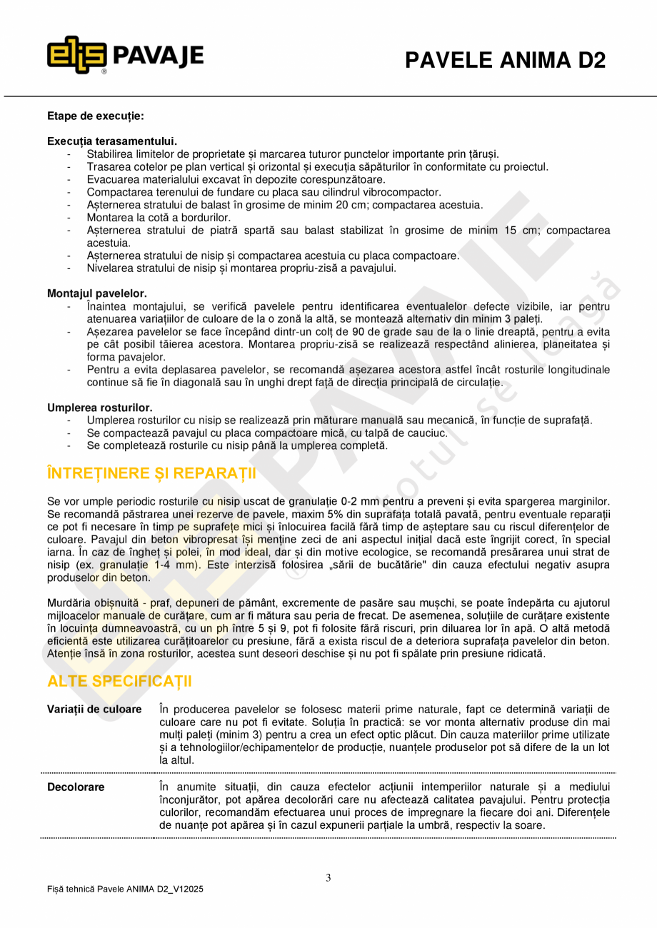 Pagina 3-Pavele premium ELIS PAVAJE Anima D2 Fisa tehnica Romana _V12025

PAVELE ANIMA D2
Obs.: Se...