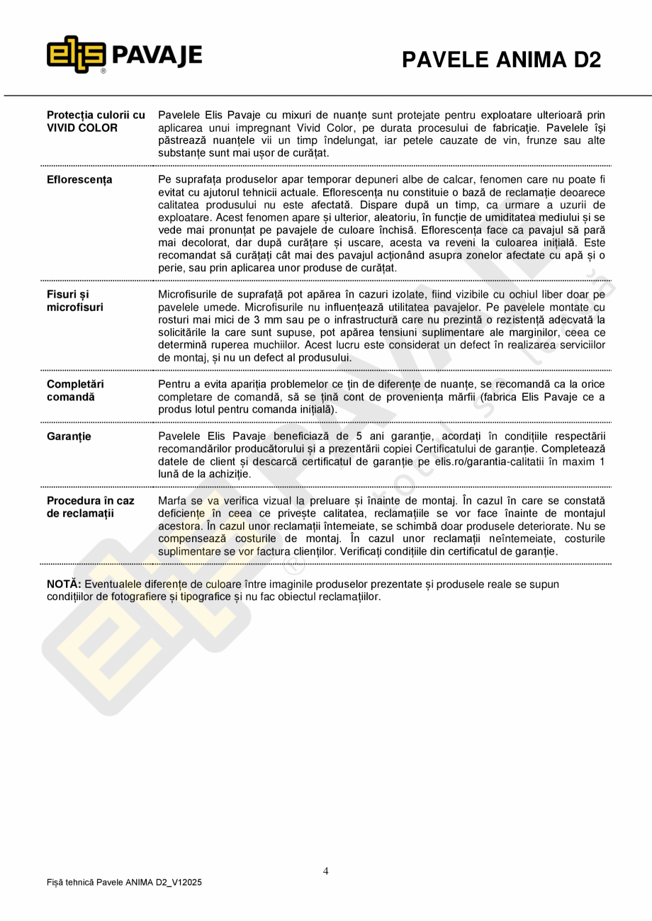 Pagina 4-Pavele premium ELIS PAVAJE Anima D2 Fisa tehnica Romana tajului există pericolul de proiectare de...