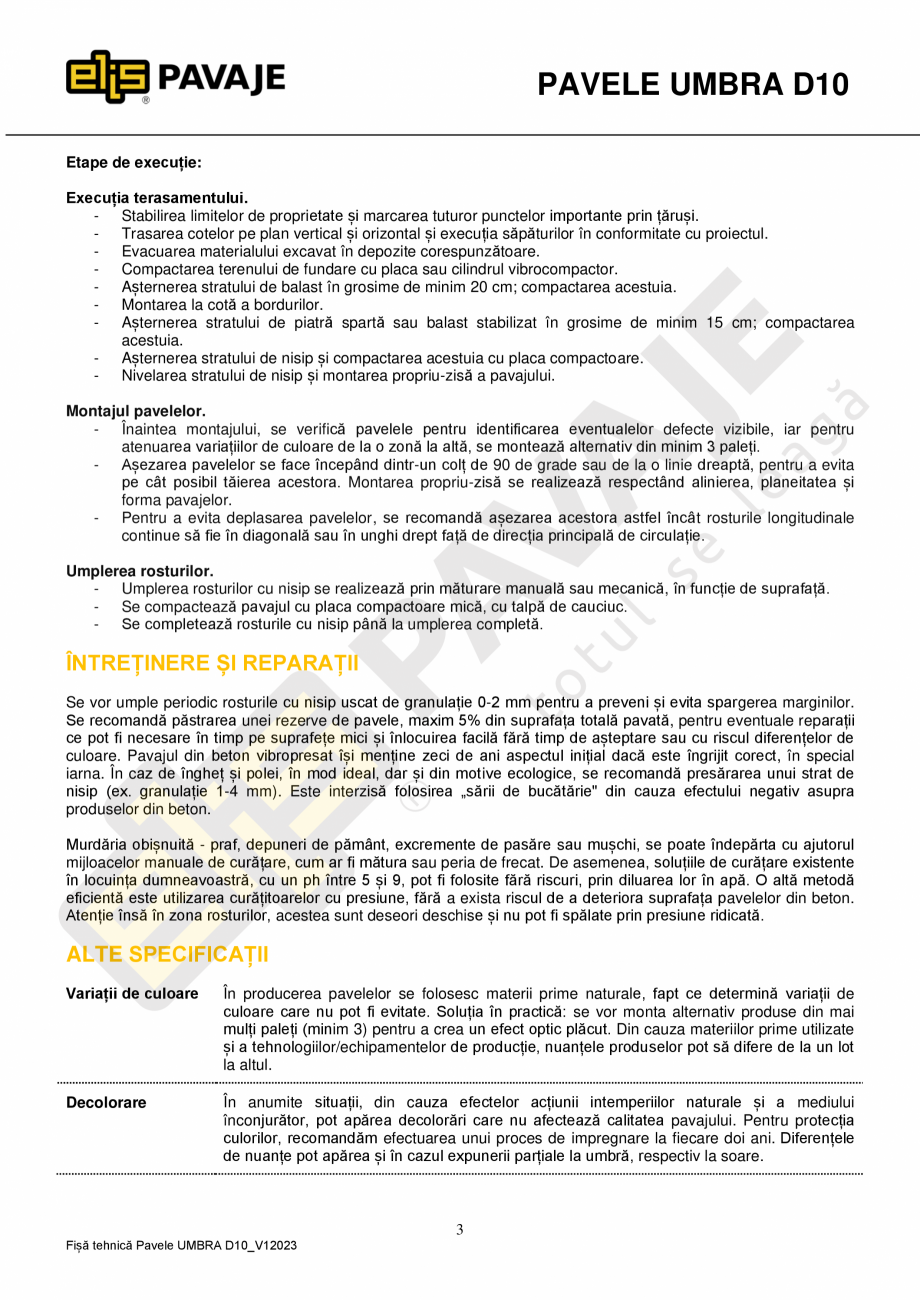 Pagina 3-Pavele premium ELIS PAVAJE Umbra D10 Fisa tehnica Romana LE UMBRA D10
Obs.: Se consideră produse...