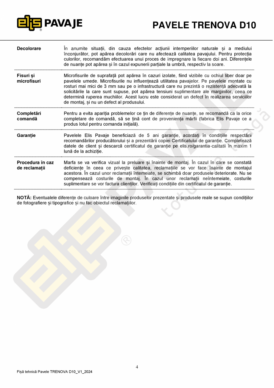 Pagina 4-Pavaj premium ELIS PAVAJE Trenova D10 Fisa tehnica Romana ovire, strivire, tăiere. În
timpul...