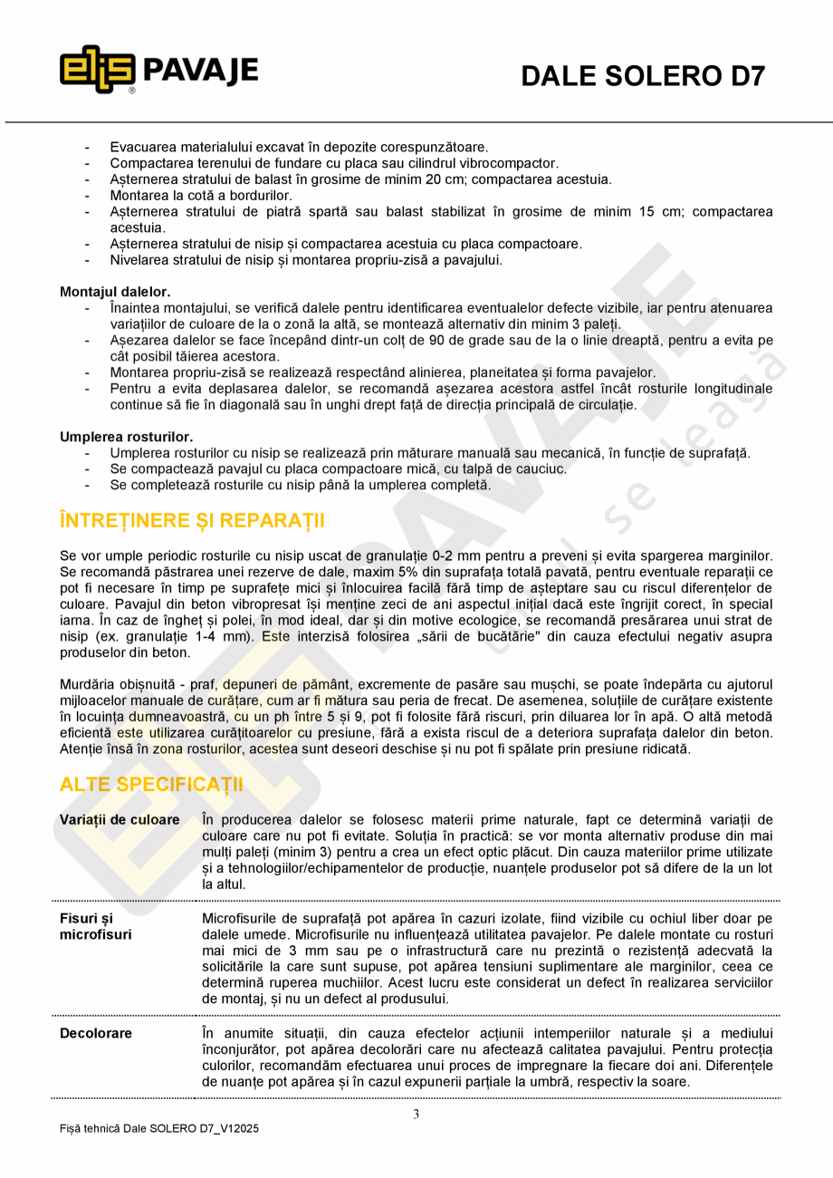 Pagina 3-Pavaj premium ELIS PAVAJE SOLERO D7  Fisa tehnica Romana simea mai mică de 10
cm.
1
Fișă tehnică...