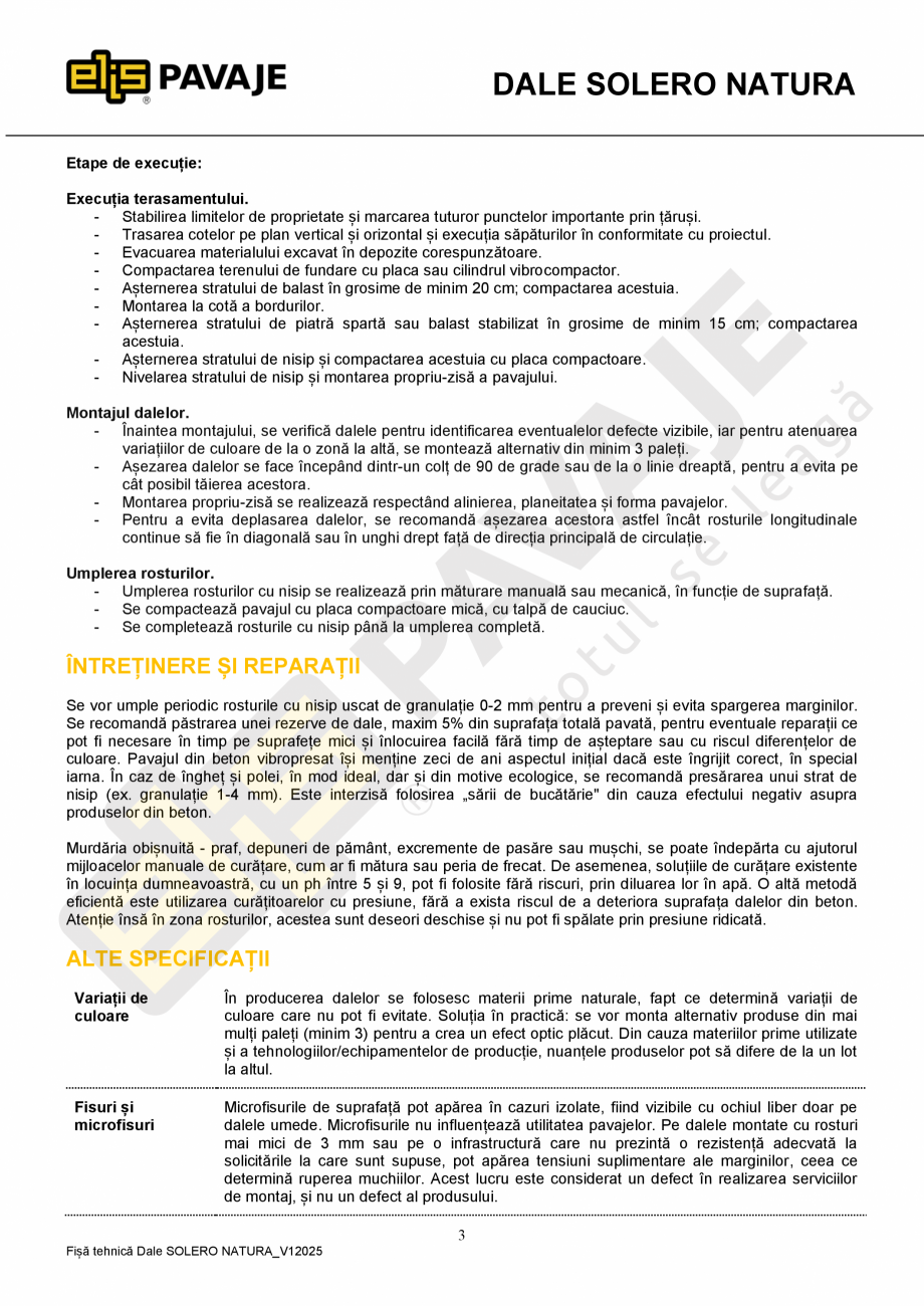 Pagina 3-Pavaj premium ELIS PAVAJE SOLERO NATURA Fisa tehnica Romana i de la dimensiunile de fabricație de...