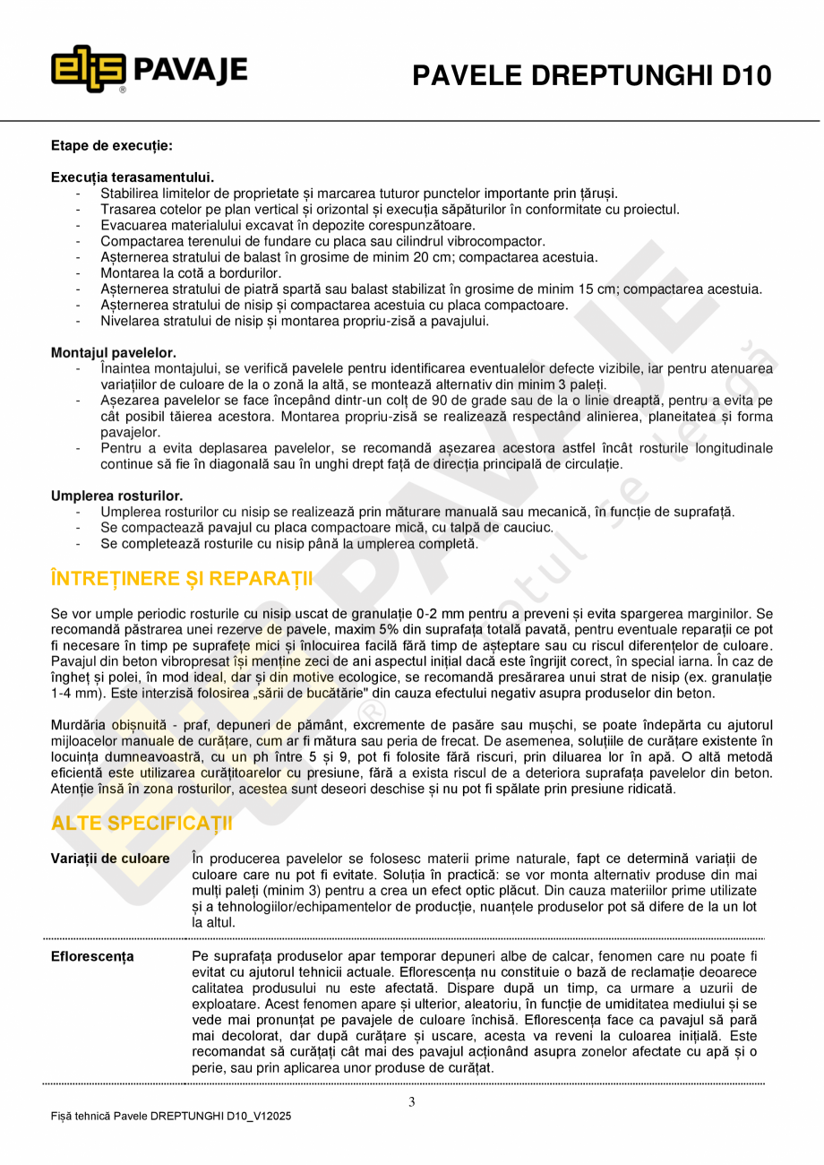 Pagina 3-Pavaj premium ELIS PAVAJE Dreptunghi D10 Fisa tehnica Romana vele DREPTUNGHI D10_V12025

PAVELE...