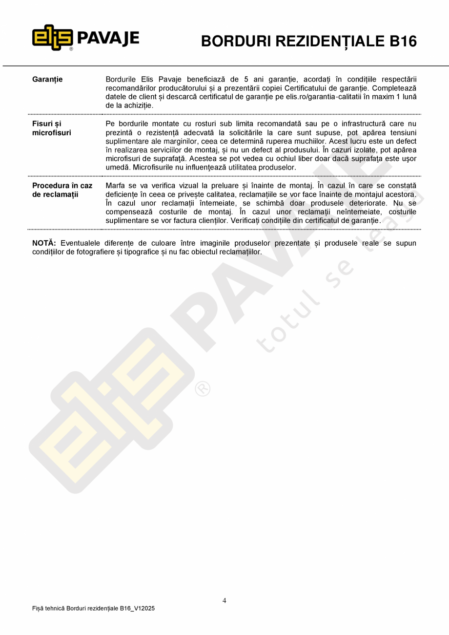 Pagina 4-Bordura ELIS PAVAJE B16 Fisa tehnica Romana colul de proiectare de obiecte și inhalare de praf cu...