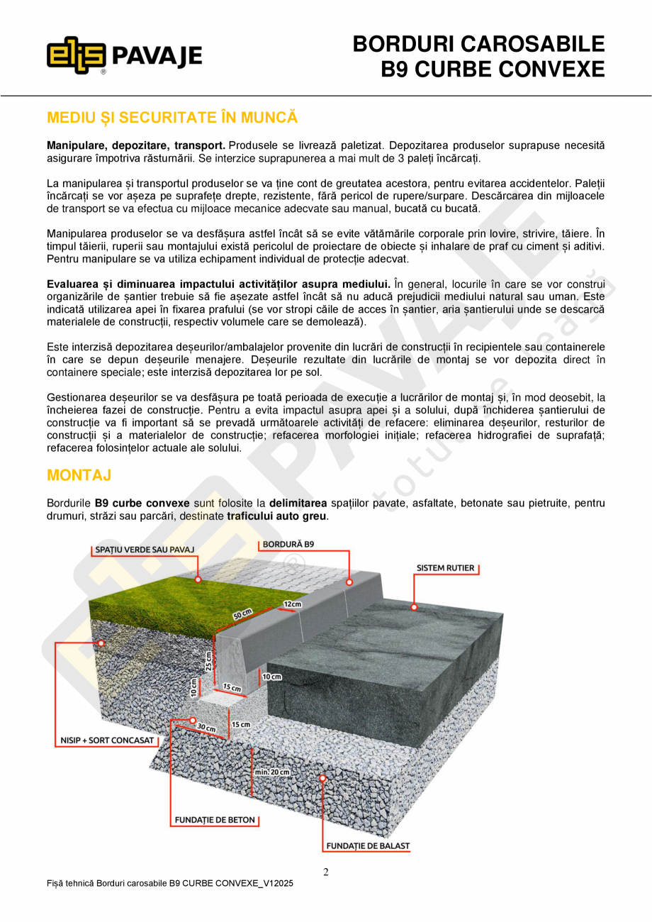 Pagina 2-Bordura ELIS PAVAJE B9 curba Fisa tehnica Romana iile și metodele de încercări pentru borduri...