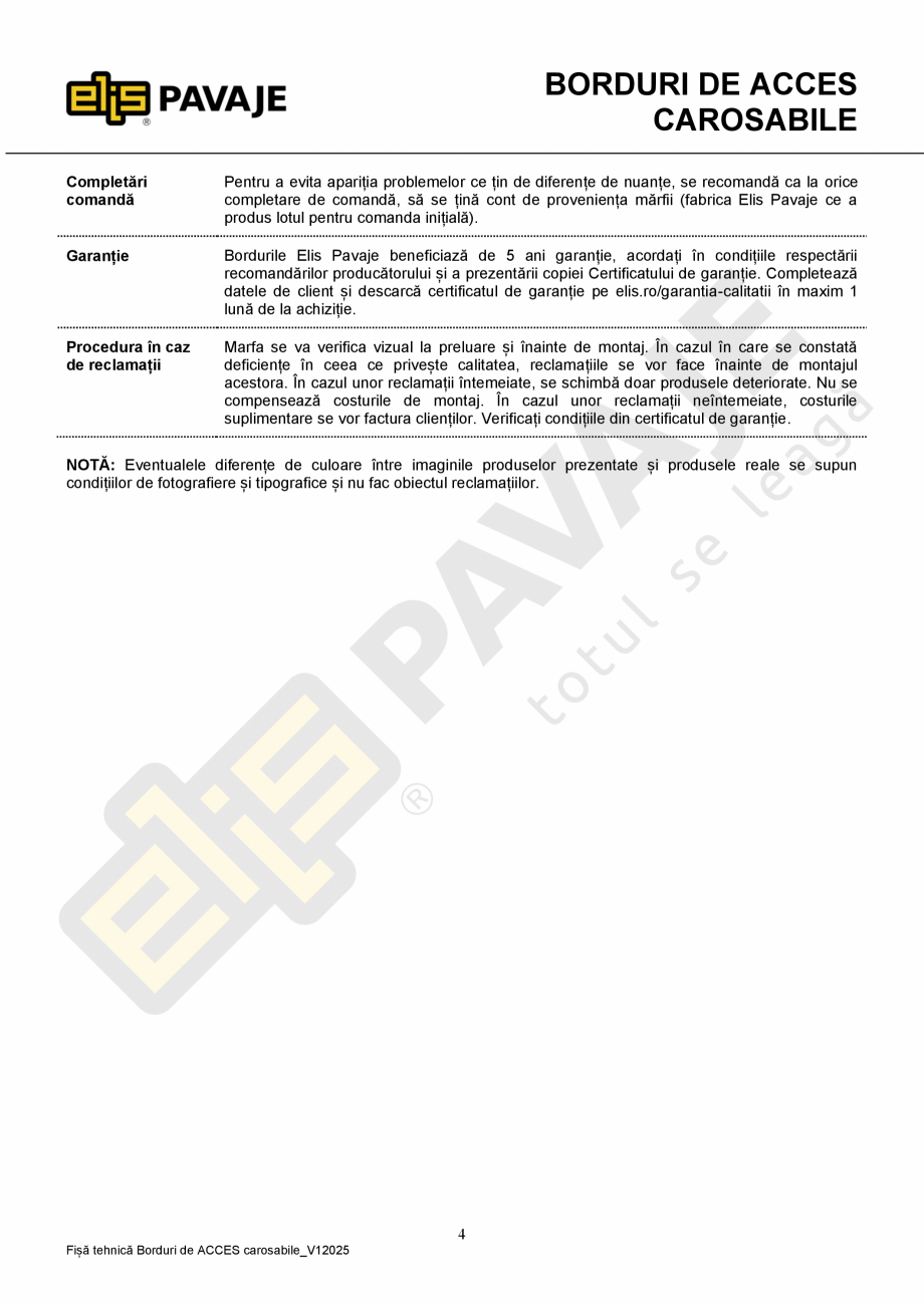 Pagina 4-Bordura ELIS PAVAJE de acces Fisa tehnica Romana  de obiecte și inhalare de praf cu ciment și...