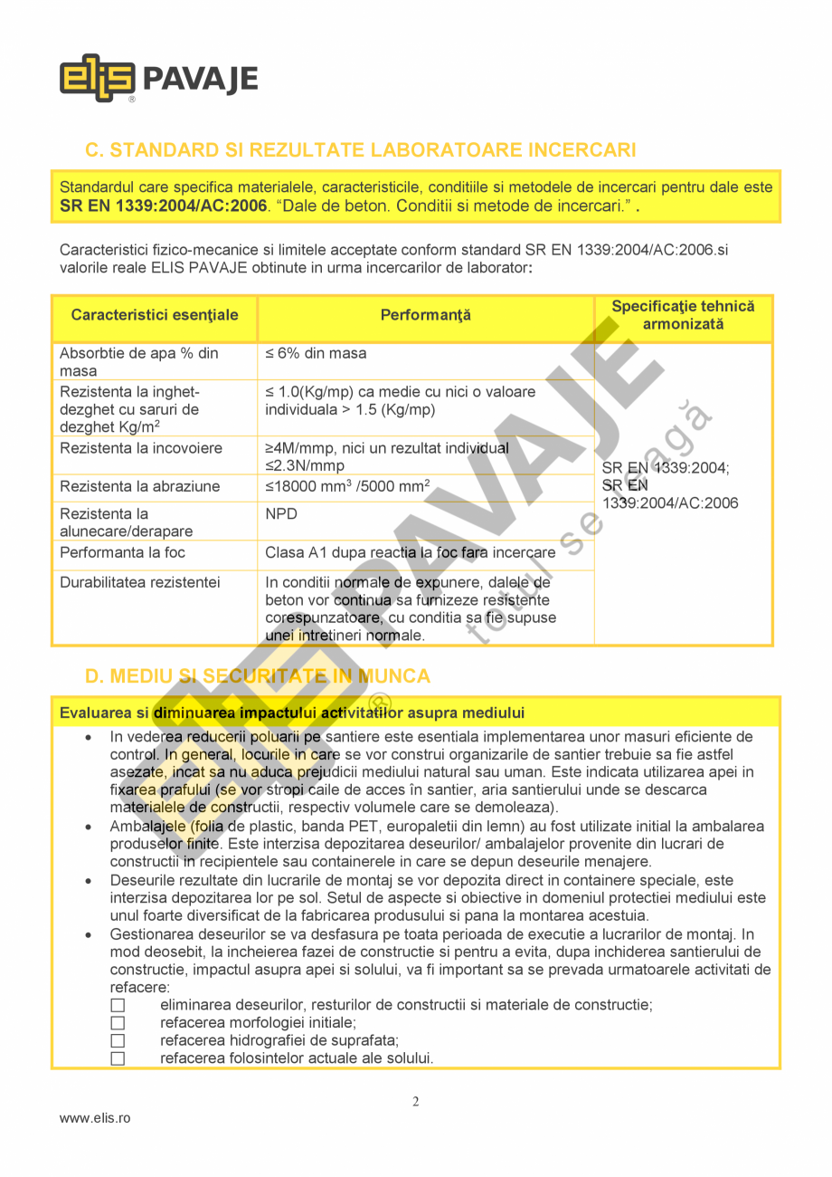 Pagina 2-Fisa tehnica Dale Mozaic 2 ELIS PAVAJE Fisa tehnica Romana lta tehnologie ceea ce ofera un produs...