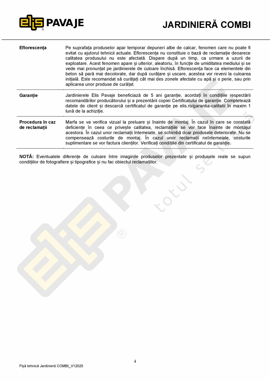 Pagina 4-Jardiniera ELIS PAVAJE Combi Fisa tehnica Romana urile menajere. Deșeurile rezultate din lucrările...