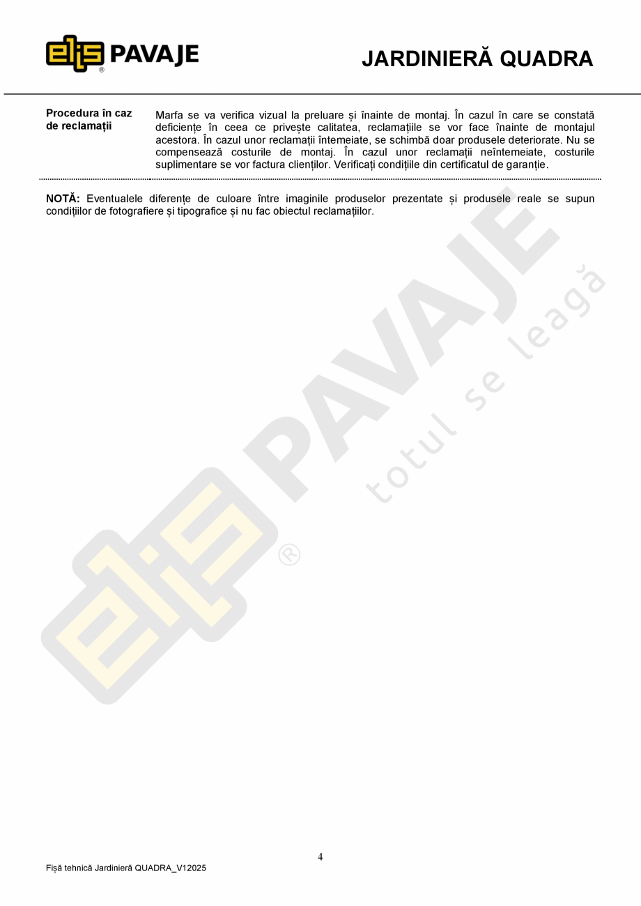 Pagina 4-Jardiniera ELIS PAVAJE Quadra Fisa tehnica Romana najere. Deșeurile rezultate din lucrările de...