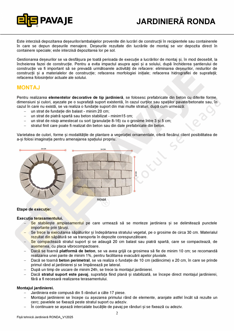 Pagina 2-Jardiniera ELIS PAVAJE Ronda Fisa tehnica Romana la compresiune. Aspectul antichizat se obține prin...