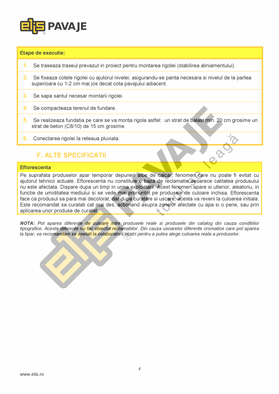 Pagina 4- Rigola Pietonala  ELIS PAVAJE R11 Fisa tehnica Romana le sau containerele in care se depun...