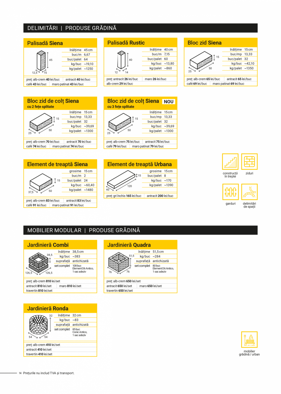 Pagina 14-Lista preturi /Oferta de produse Elis Pavaje febr 2024 - Blocheti si boltari din beton pentru ziduri...
