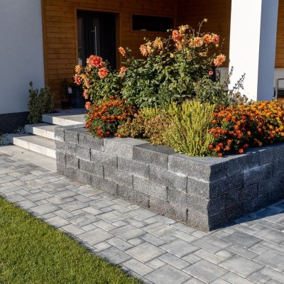 ELIS PAVAJE Dedtalii- bloc zid de colt Siena cu 2 fete splitate - Antracit - Blocheti