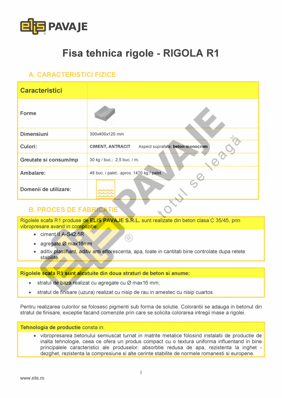 Pagina 1-Fisa tehnica Rigola Scafa  ELIS PAVAJE R1 Fisa tehnica Romana Fisa tehnica rigole - RIGOLA R1
A....