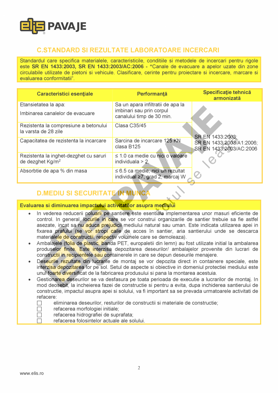 Pagina 2-Fisa tehnica Rigola Scafa  ELIS PAVAJE R1 Fisa tehnica Romana colorarea intregii mase a rigolei....