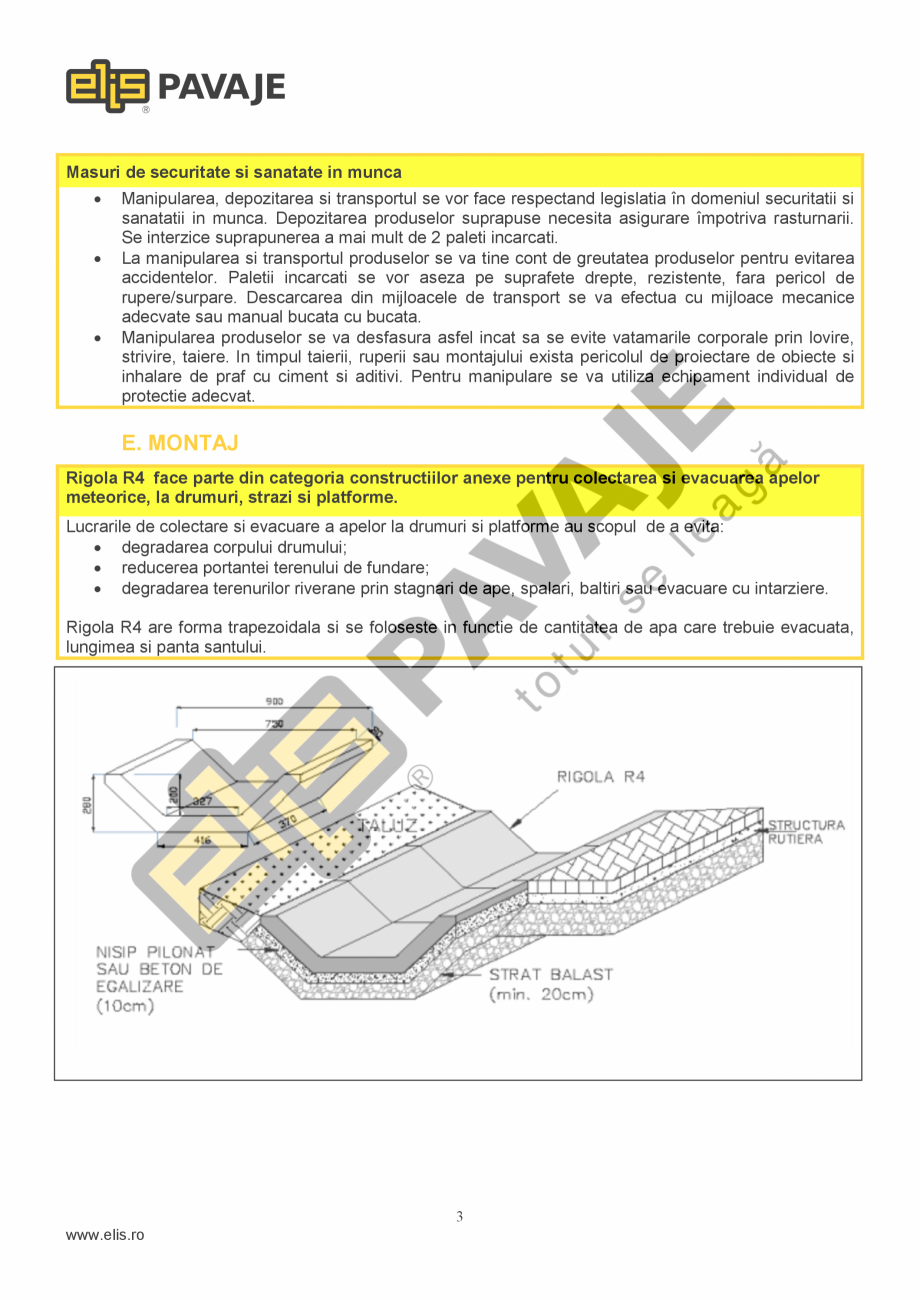 Pagina 3-Sant trapezoidal prefabricat din beton ELIS PAVAJE R4 Fisa tehnica Romana ri ≤ 1.0 ca medie cu...