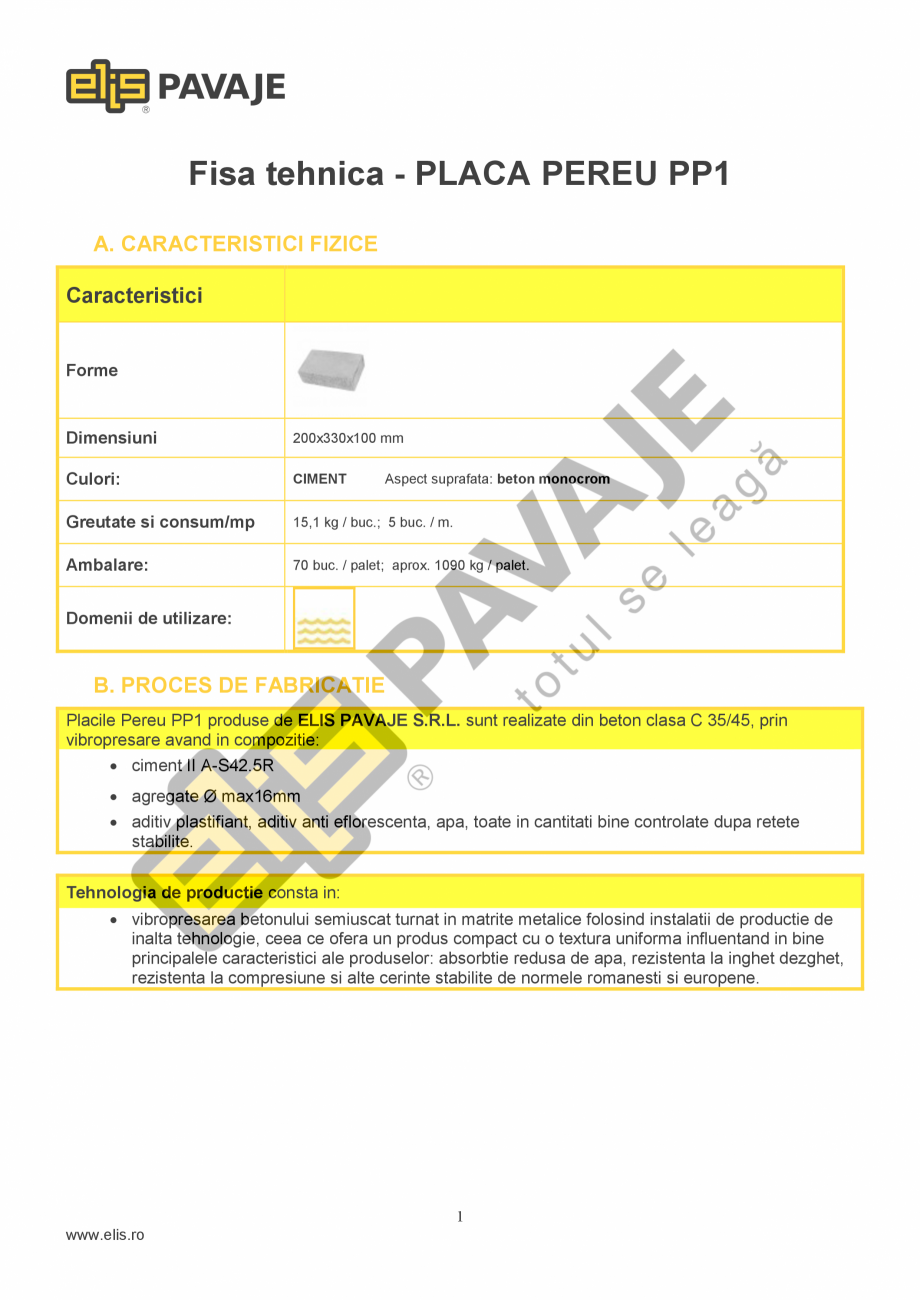 Pagina 1-Placa Pereu  ELIS PAVAJE P.P.1 Fisa tehnica Romana Fisa tehnica - PLACA PEREU PP1
A. CARACTERISTICI ...