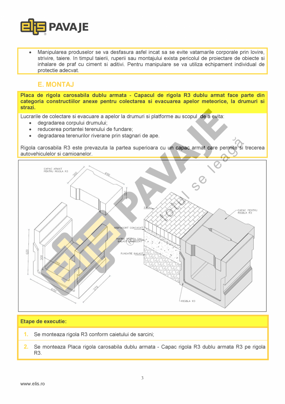 Pagina 3-Placa rigola ELIS PAVAJE Rigola carosabila dublu armata Fisa tehnica loare individuala > 2,
...