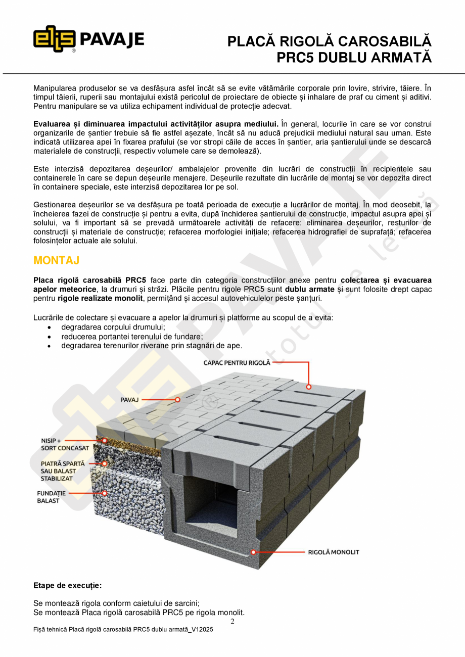 Pagina 2-Placa rigola carosabila PRC5 dublu armata ELIS PAVAJE Fisa tehnica Romana /A1:2006, SR EN...