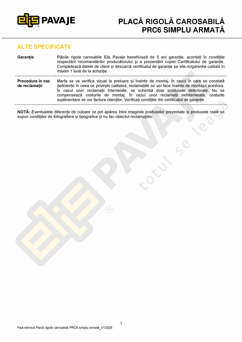 Pagina 3-Placa rigola carosabila PRC6 simplu armata ELIS PAVAJE Fisa tehnica Romana sau manual bucată cu...